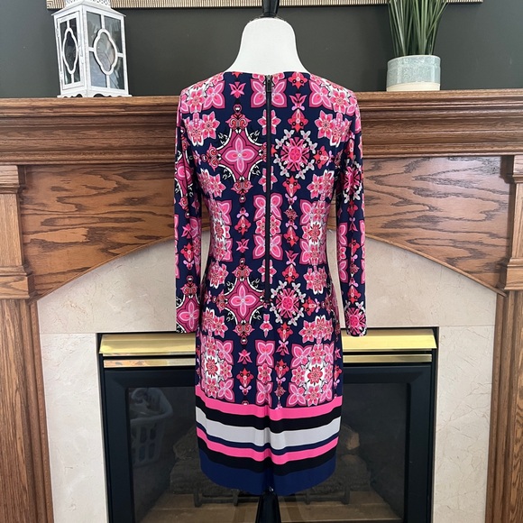 Vince‎ Camuto Pink and Blue Lined Floral Geometric Sheath Dress Size 4 - Picture 9 of 13